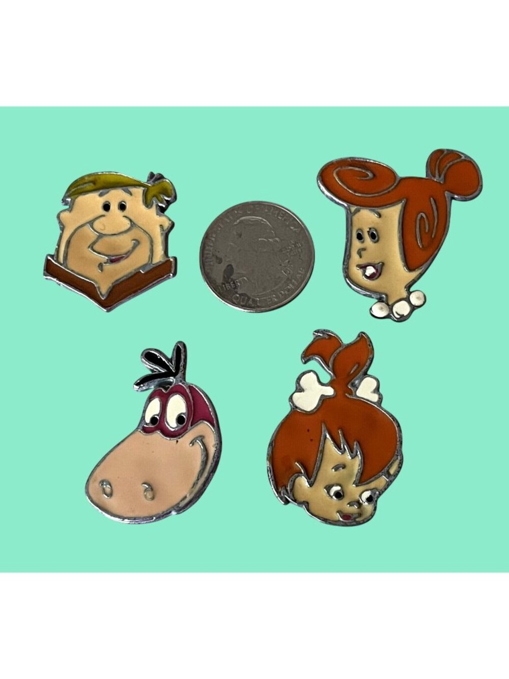 Vintage 1994 Hanna-Barbera Flintstones Character Metal Enamel Button Covers Set